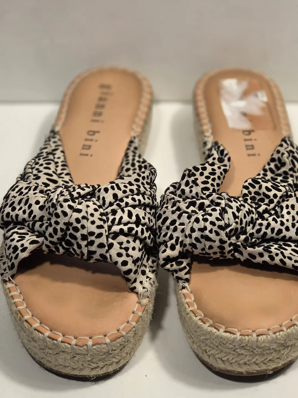Gianni Bini Ivory Black Spot Knot Espadrille Slide